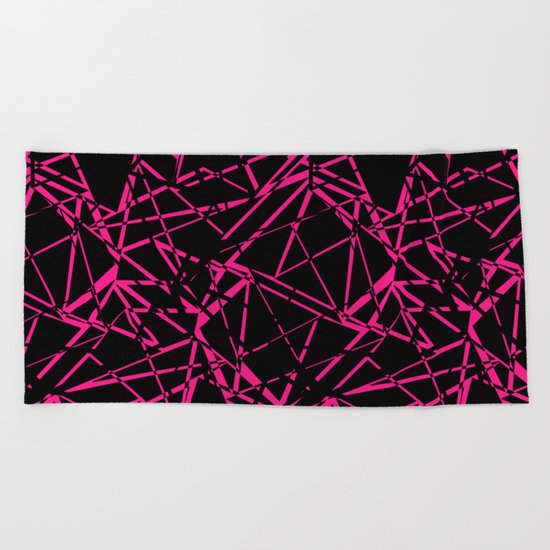 Abstract geometric black and Burgundy pattern . Beach Towel