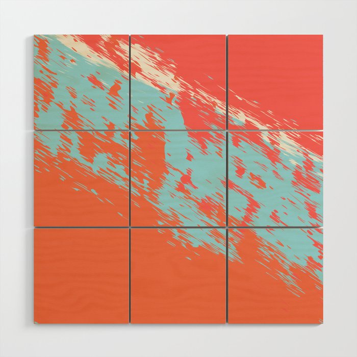 Brush - Abstract Colourful Art Design in Red and Blue Wood Wall Art