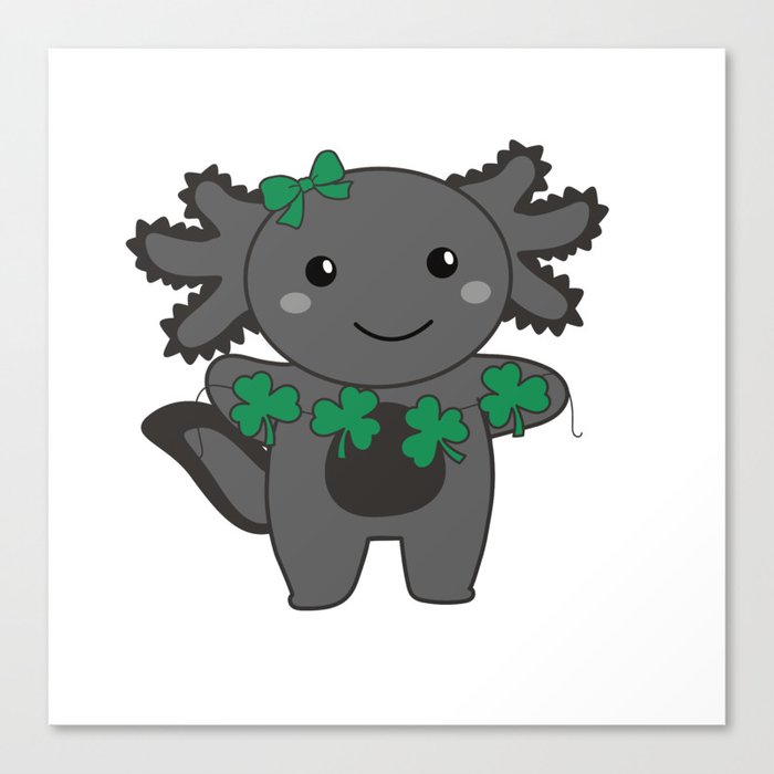 Axolotl With Shamrocks Cute Animals For Luck Canvas Print