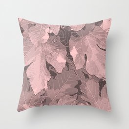Pink Grey Leaves pattern,  grey, pink, leaves, minimal, decor, xmas, christmas, fall, autumn, holiday, Throw Pillow
