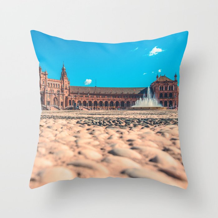 Spain Photography - Beautiful Plaza Under The Blue Sky Throw Pillow