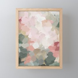 Time to Bloom - Forest Green Fuchsia Blush Pink Abstract Flower Spring Painting Art Framed Mini Art Print