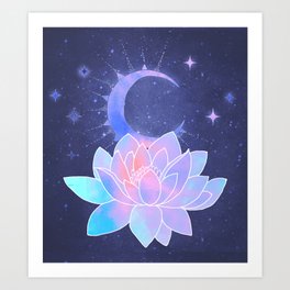 moon lotus flower Art Print