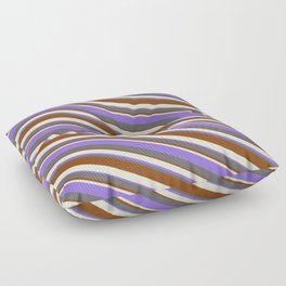 [ Thumbnail: Beige, Purple, Dim Grey, and Brown Colored Striped/Lined Pattern Floor Pillow ]