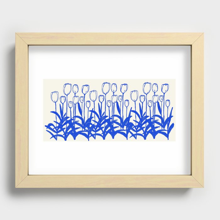 Tulips blue ink painting Recessed Framed Print