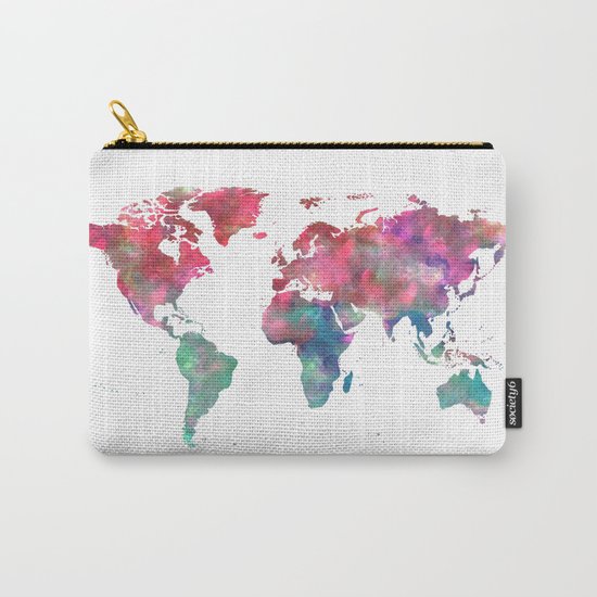World Map Hot Pink Green Blue Carry-All Pouch