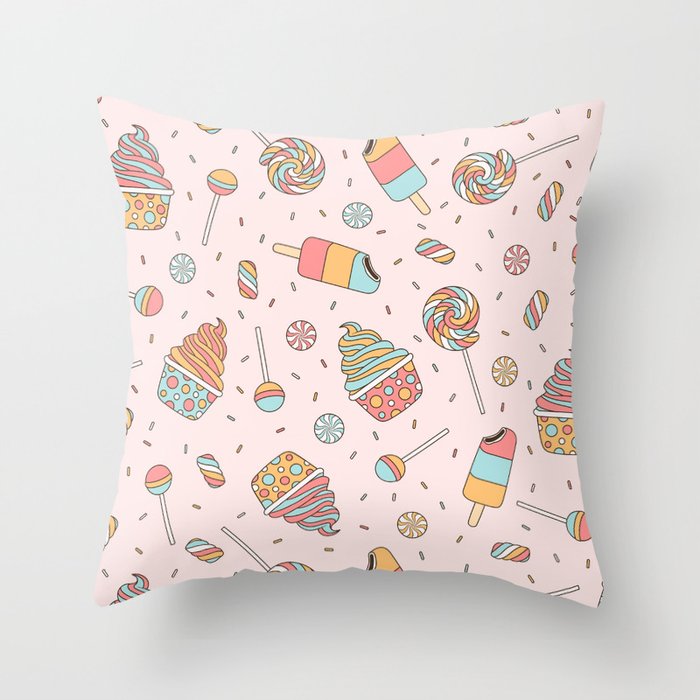 Sweet Candy Pattern in Pink Throw Pillow