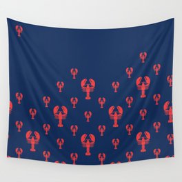 Lobster Squadron on navy background. Wall Tapestry