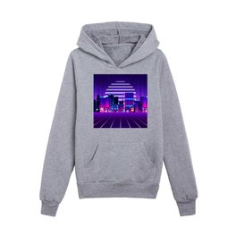 Futuristic Neon City Kids Pullover Hoodies