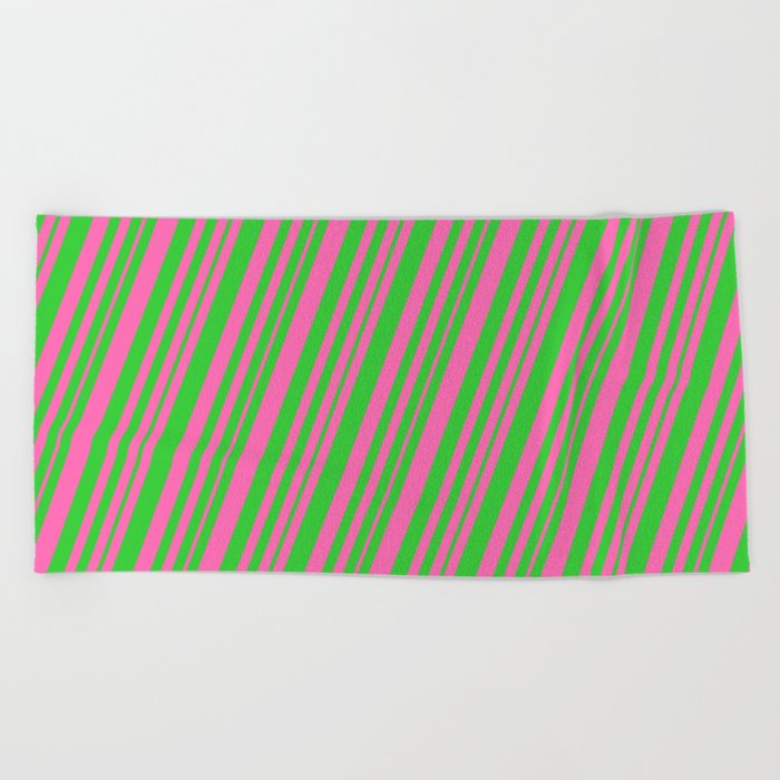 Hot Pink & Lime Green Colored Lines/Stripes Pattern Beach Towel