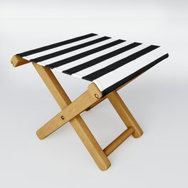 Large Black and White Horizontal Cabana Stripe Folding Stool