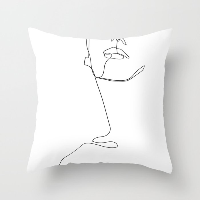 Line Art Drawing Woman Throw Pillow