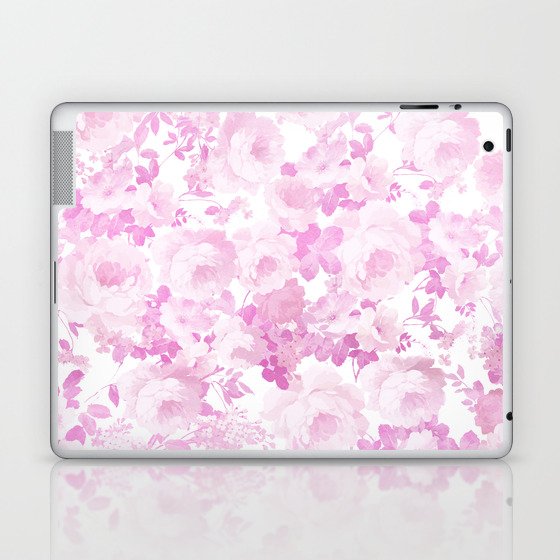 Botanical watercolor pink romantic rose floral Laptop & iPad Skin