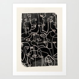 abstract line art faces 4 Art Print