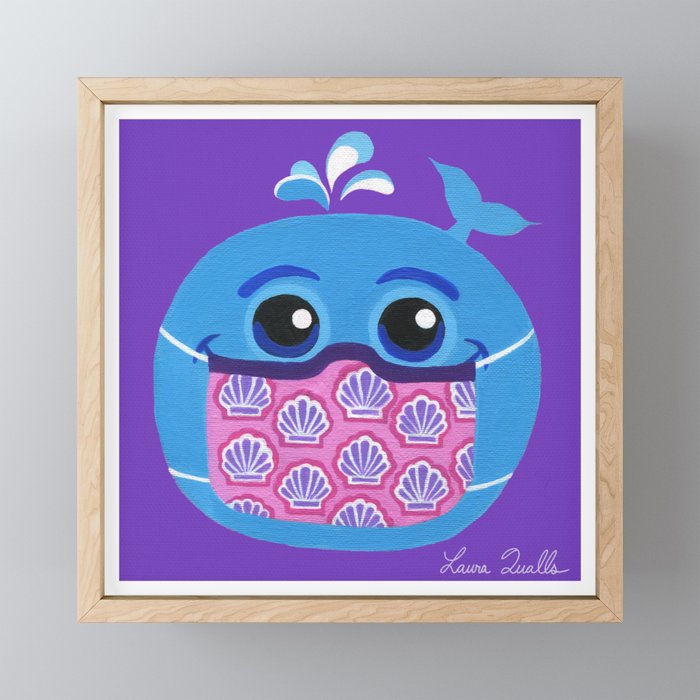 Whale with Mask (Purple) Framed Mini Art Print