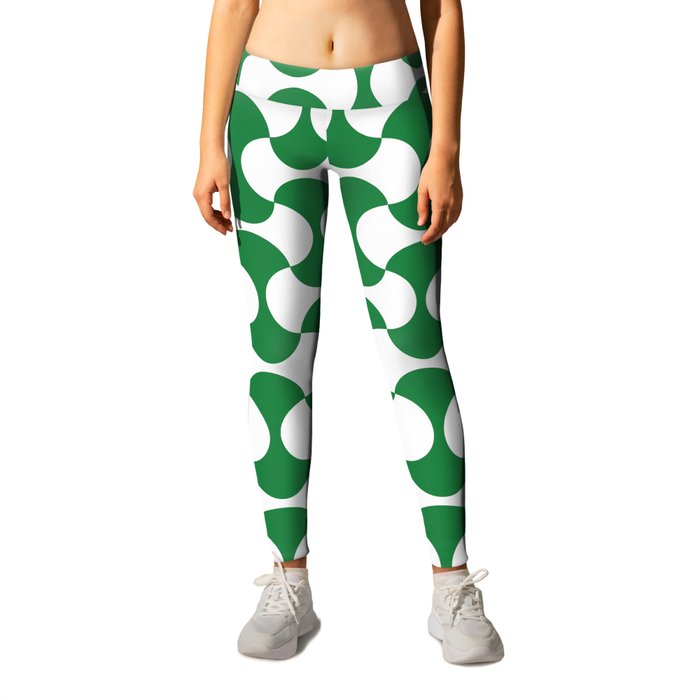 Green and white mid century mcm geometric modernism Leggings