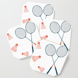 Vintage Badminton Print in blue and red Coaster
