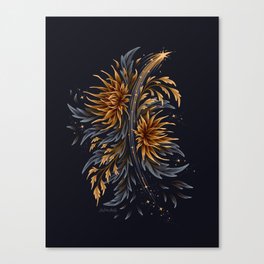 Floral Supernova - Gold Grey Canvas Print