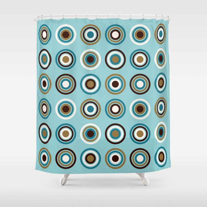 Golden shower curtain with gold embroidered by peeledbananastogo. circles in rings teals gold brown cream shower curtain by nataliepaskell