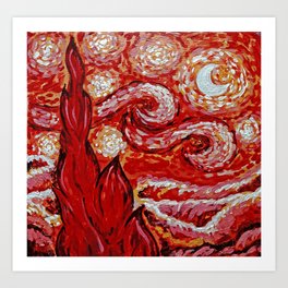 Starry Night in Red Art Print