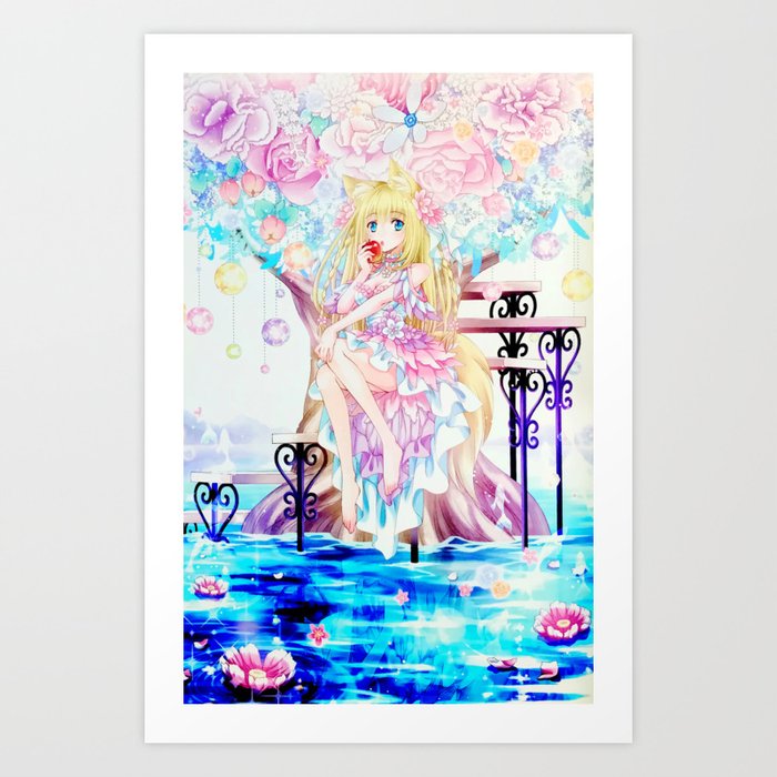 Rainbow Magical Fox Fairy Flowers Fantasy Art Art Print By Nguyen Duc