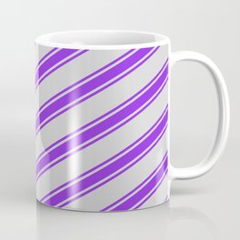 [ Thumbnail: Light Grey & Purple Colored Lined Pattern Coffee Mug ]