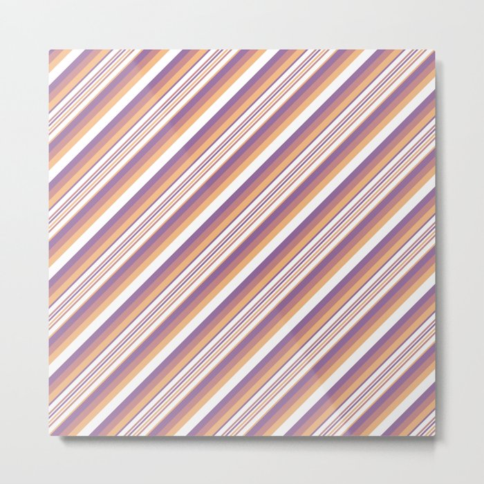 Orchid Indigo Beige Inclined Stripes Metal Print