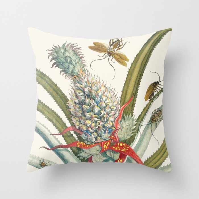 Vintage Pineapple Botanical Print Throw Pillow