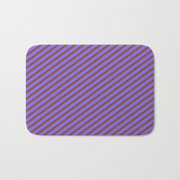 [ Thumbnail: Brown and Medium Slate Blue Colored Striped/Lined Pattern Bath Mat ]