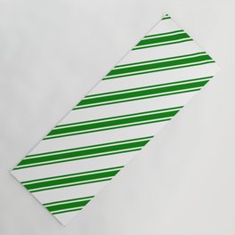 [ Thumbnail: White & Green Colored Striped/Lined Pattern Yoga Mat ]