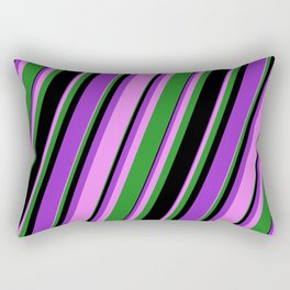 [ Thumbnail: Dark Orchid, Violet, Forest Green, and Black Colored Lines Pattern Rectangular Pillow ]