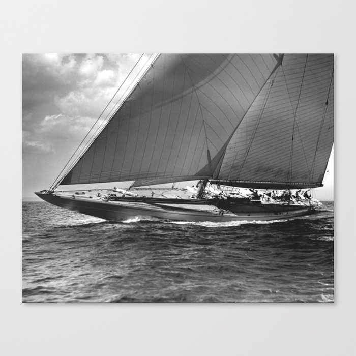 12-meter Sailing Yacht America's Cup Races nautical black and white photograph Canvas Print
