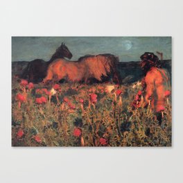 Wild Horses, Red Poppy, & Shepard Night landscape painting  by Mikhail Vrubel Canvas Print
