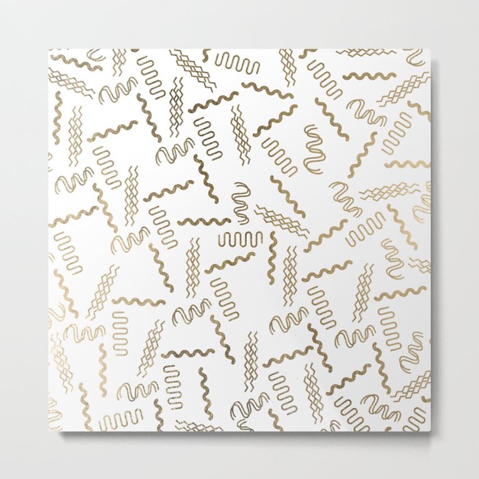 Geometrical white faux gold abstract retro 80's pattern Metal Print