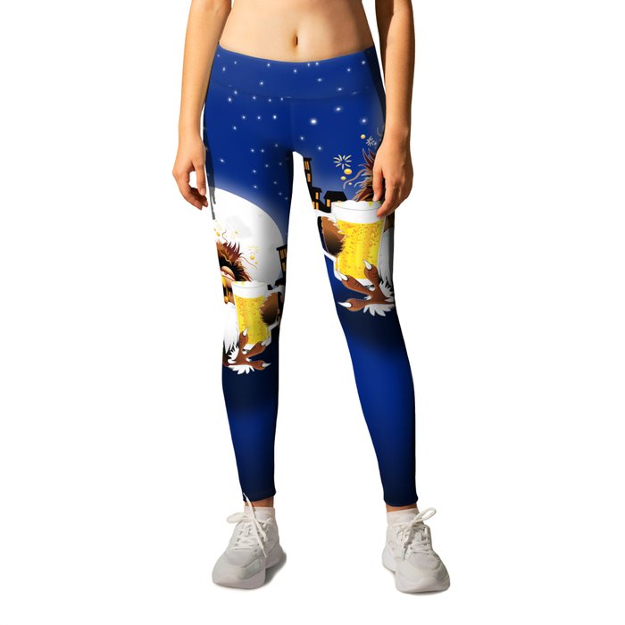 Drunk Owl with Beer Funny Character Leggings