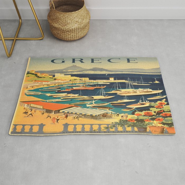 Vintage Poster Grece Rug By Mosfunky