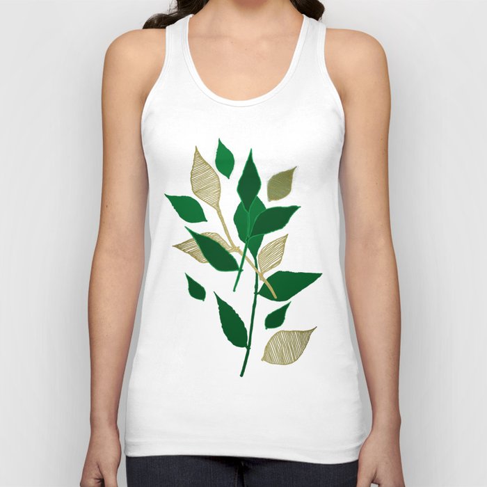 Green and Gold Leaf Foliage Tank Top