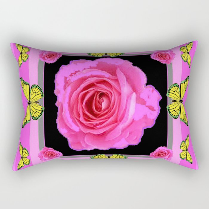 Lavender Fuchsia Pink Rose Butterfly Art Rectangular Pillow
