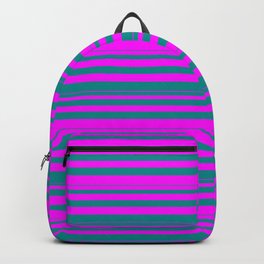 [ Thumbnail: Dark Cyan & Fuchsia Colored Lines/Stripes Pattern Backpack ]