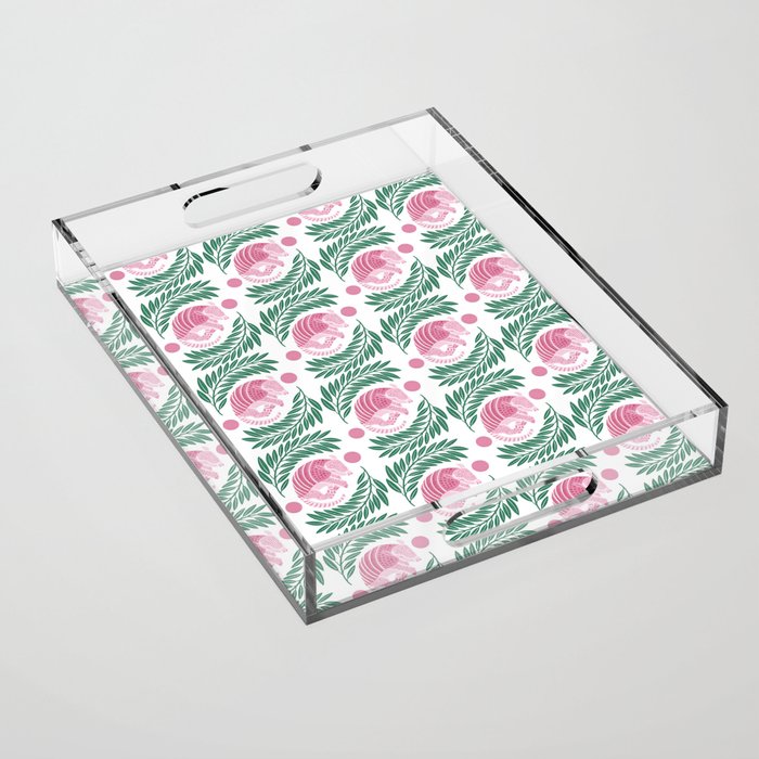 Sleepy Armadillo – Pink and Green Pattern Acrylic Tray