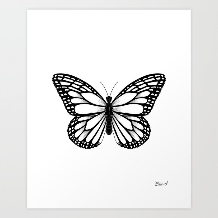Monarch Butterfly - Black and White Color Palette Art Print
