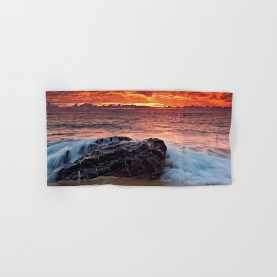 Sea water sunrise red Hand & Bath Towel
