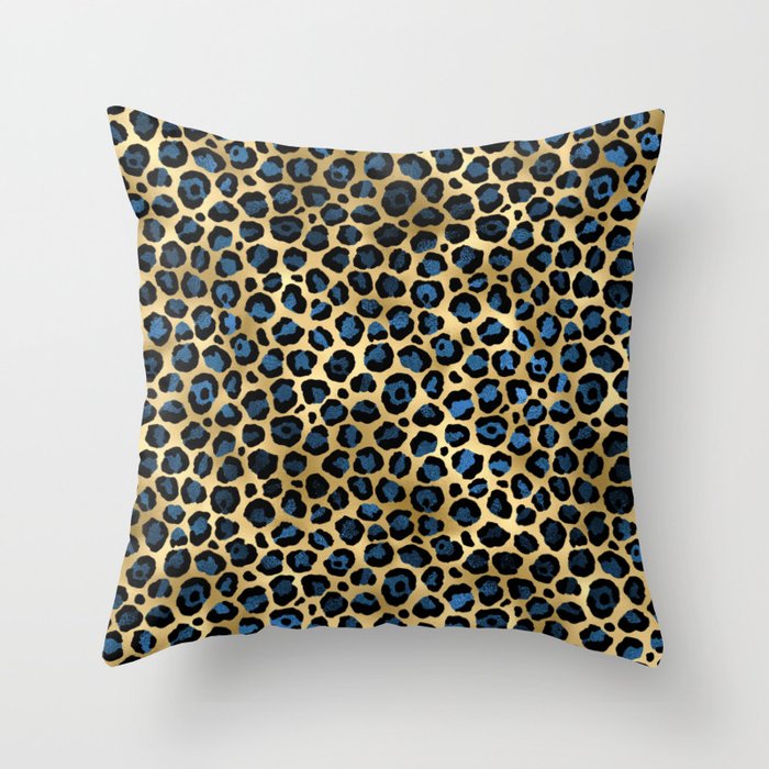 Blue And Gold Leopard  Throw Pillow