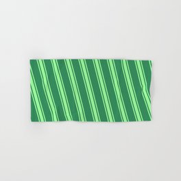 [ Thumbnail: Sea Green & Green Colored Lined Pattern Hand & Bath Towel ]