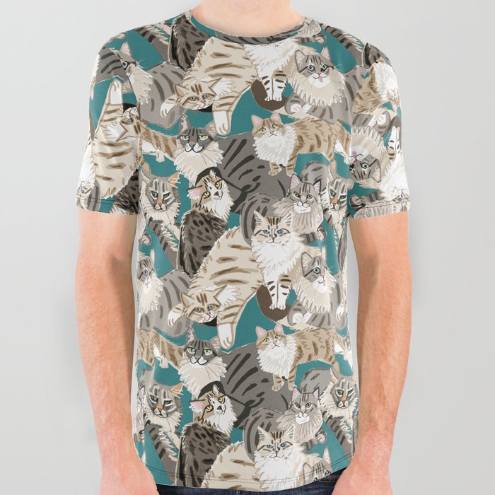 Cats Paradise Petrol All Over Graphic Tee