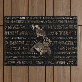 Egyptian Horus -vintage gold on black Outdoor Rug