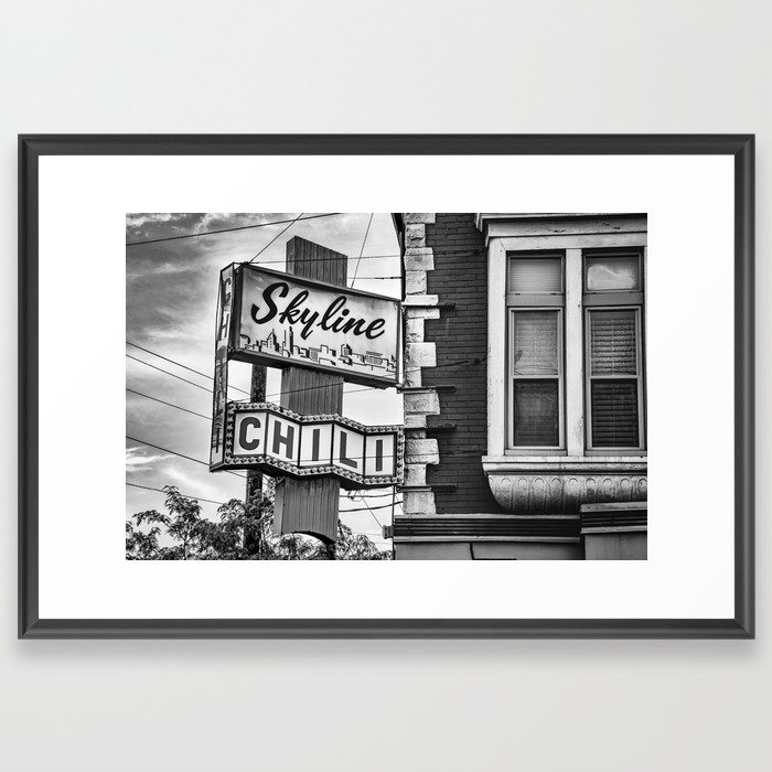 Legendary Skyline Chili of Cincinnati - Black and White Framed Art Print