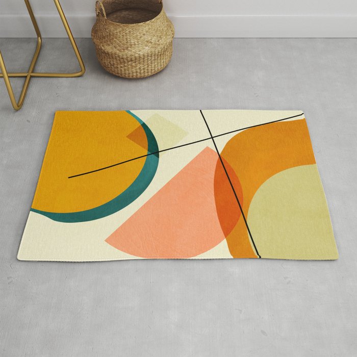 mid century geometric shapes painted abstract III Rug