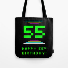 [ Thumbnail: 55th Birthday - Nerdy Geeky Pixelated 8-Bit Computing Graphics Inspired Look Tote Bag ]