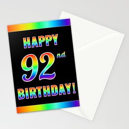 [ Thumbnail: Fun, Colorful, Rainbow Spectrum “HAPPY 92nd BIRTHDAY!” Stationery Cards ]